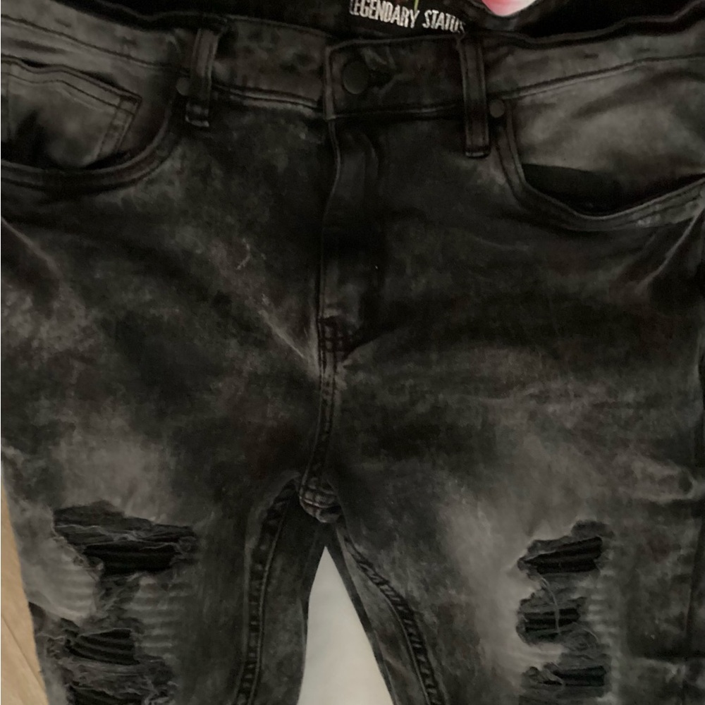 Men's Distressed Slim Straight Jeans - Charcoal